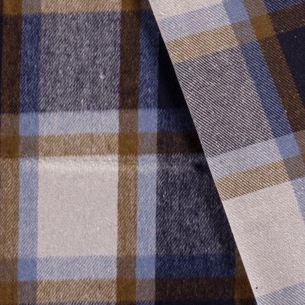 Mantelstoff / Mantelflausch - Karo - Blau/Camel